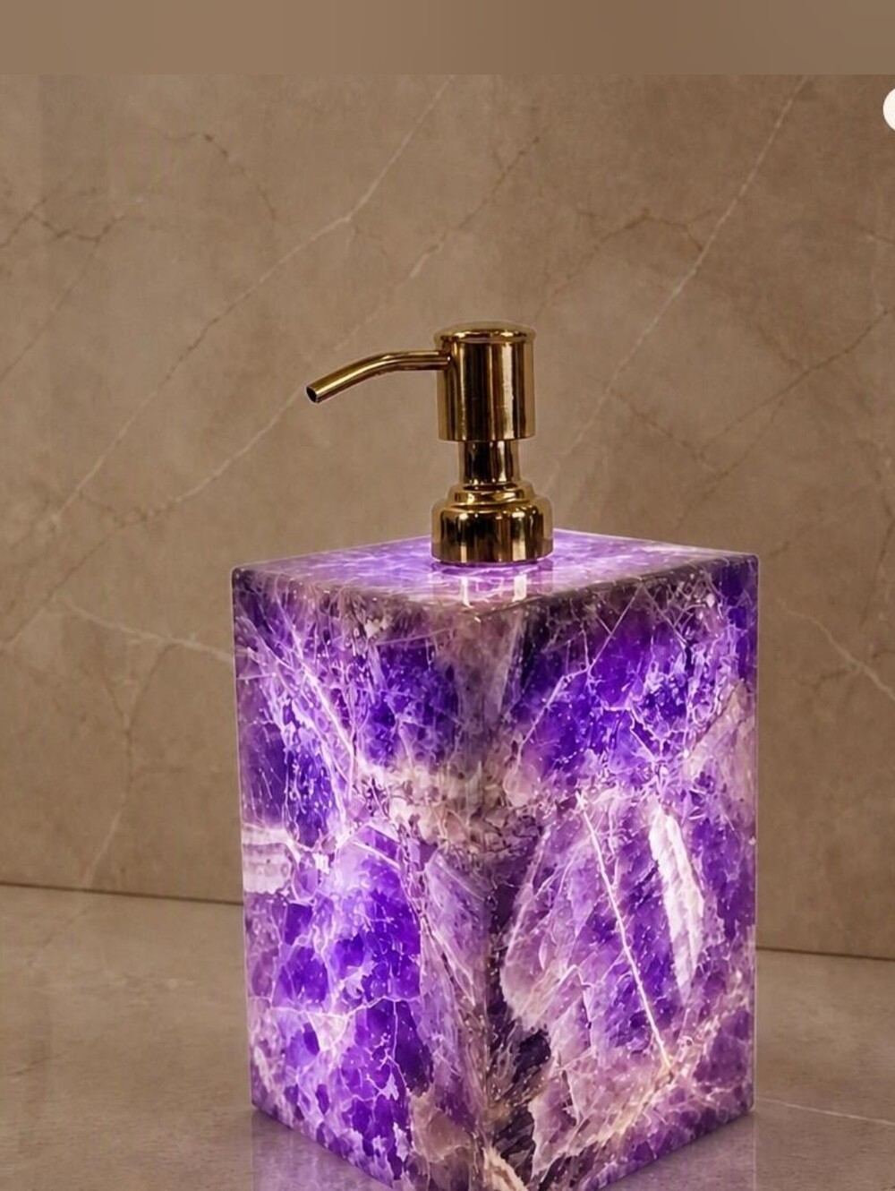 Purple Amethyst Resin Soap Dispenser with Gold Pump - Home Accents